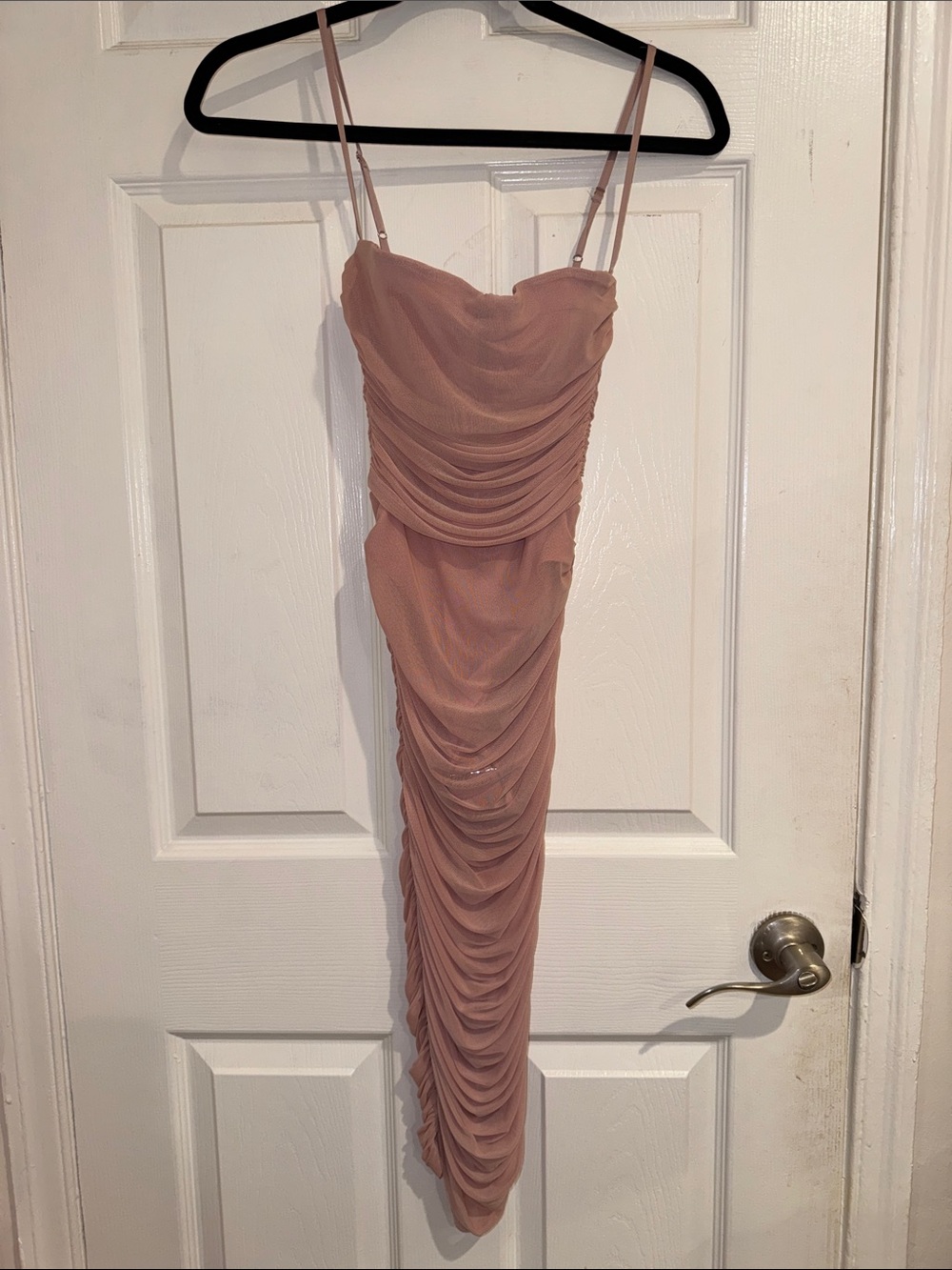 Oh Polly Ruched Spaghetti Strap Midi Dress - Blush